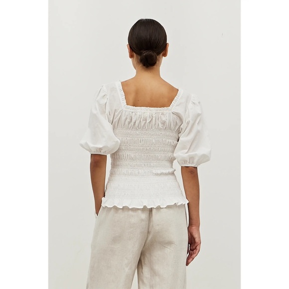 Women’s classic Square Neck Puffed Smocked White Top Blouse - Picture 4 of 4